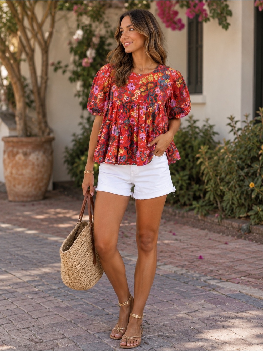 NWT easel Floral Babydoll Boho Peasant Blouse Size Small
